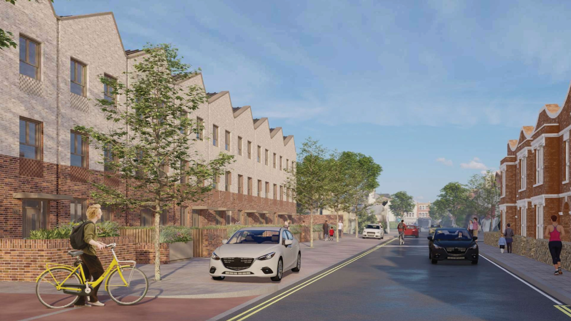 Artist’s impression of new townhouses opposite a terrace of existing homes on a High Path street